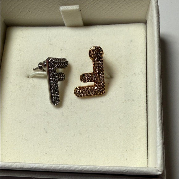 CRYSTAL-EMBELLISHED “F”PENDANT EARRINGS
